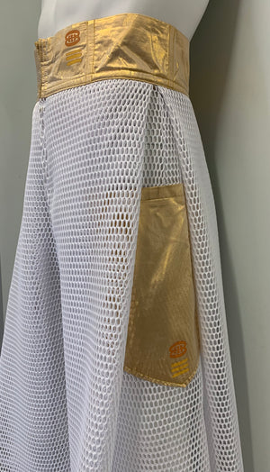 WHITE MESH METALLIC GOLD POCKETS WAIST Pants