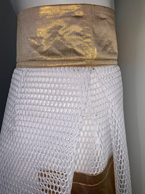 WHITE MESH METALLIC GOLD POCKETS WAIST Pants