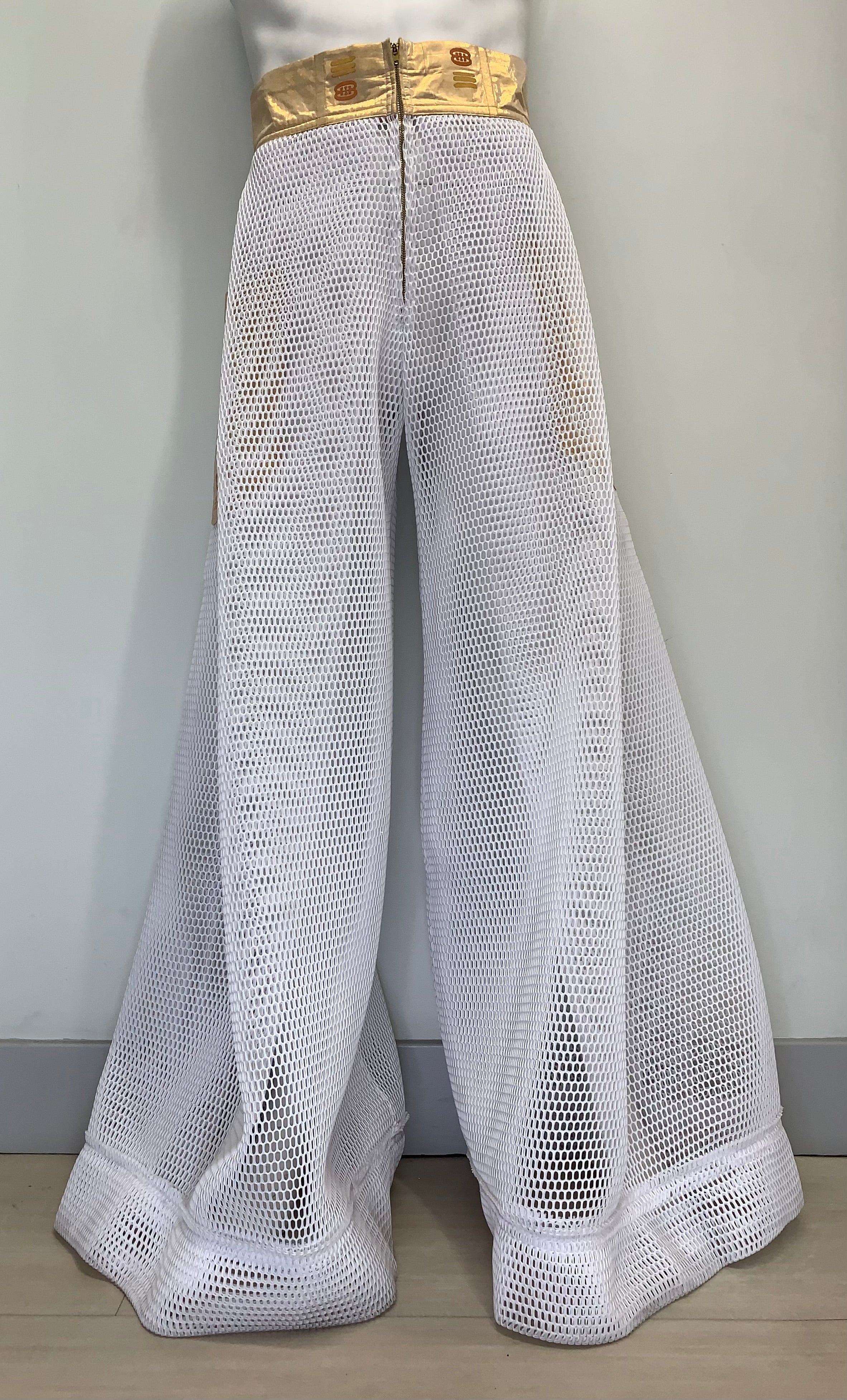 WHITE MESH METALLIC GOLD POCKETS WAIST Pants