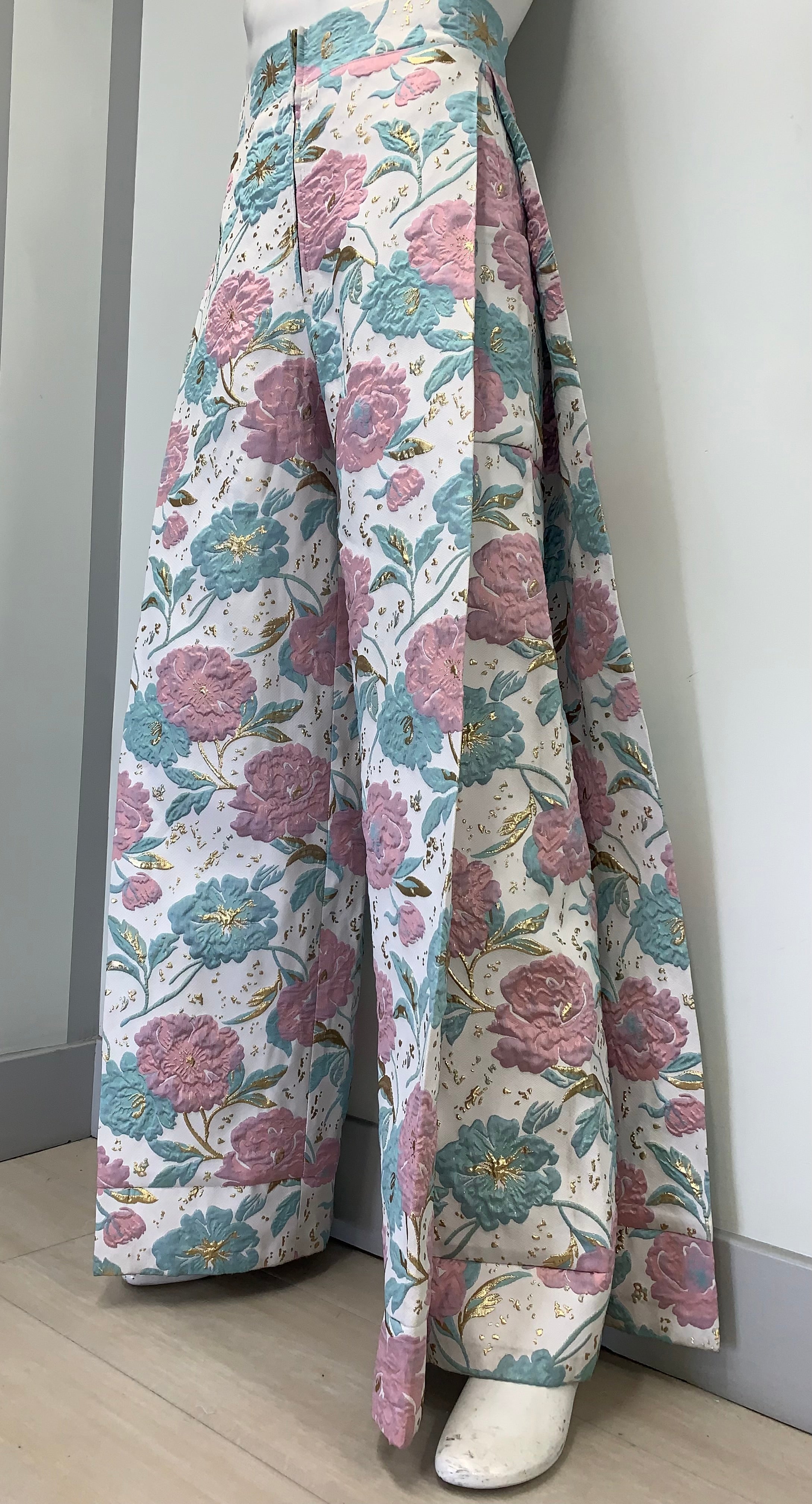 PINK AND MINT GREEN BROCADE Pants