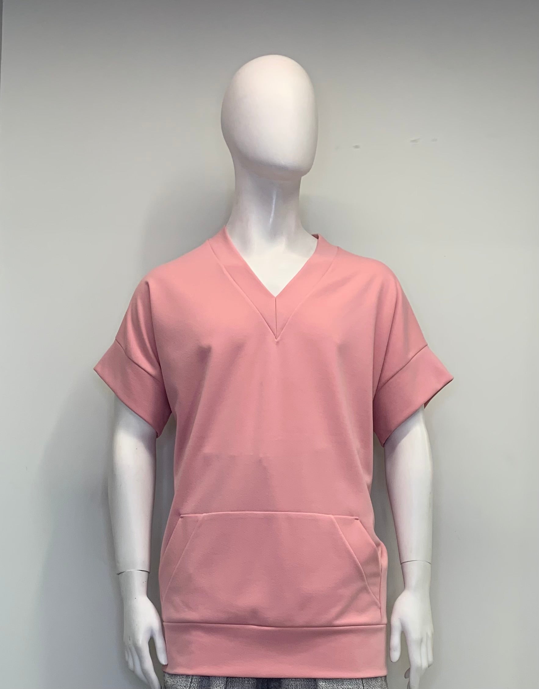 MAUVE JERSEY KNIT V NECK POUCHED Top