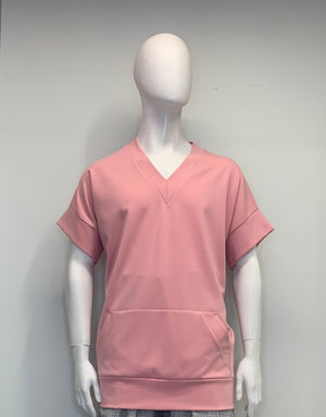 MAUVE JERSEY KNIT V NECK POUCHED Top