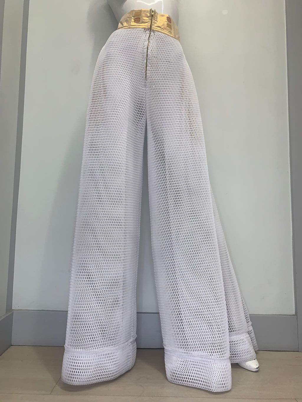 WHITE MESH METALLIC GOLD POCKETS WAIST Pant