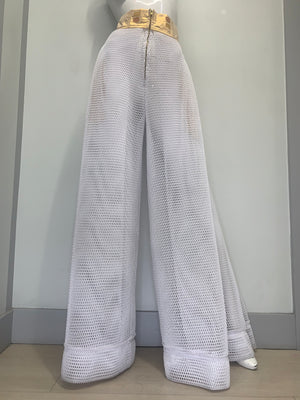 WHITE MESH METALLIC GOLD POCKETS WAIST Pant