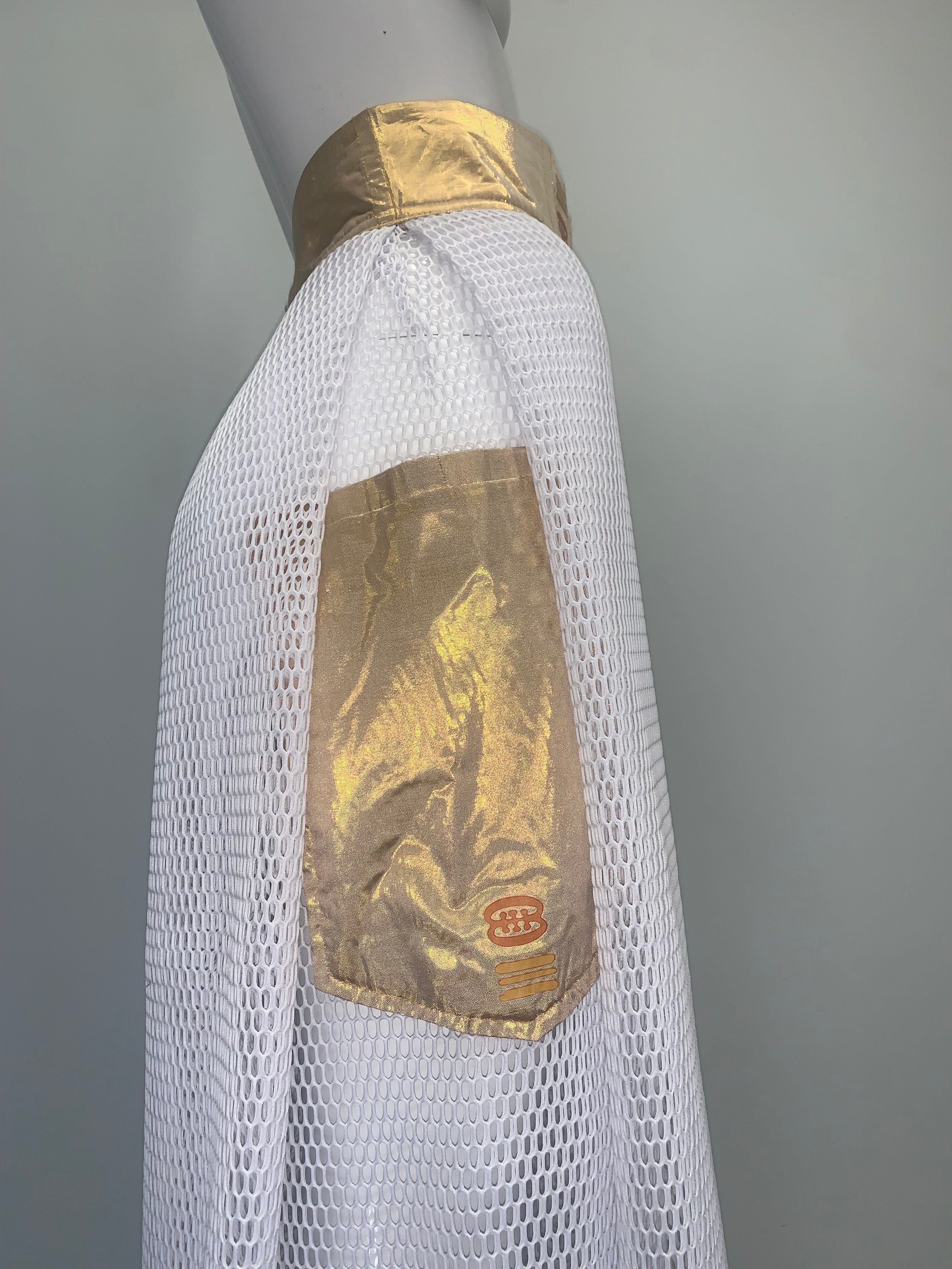 WHITE MESH METALLIC GOLD POCKETS WAIST Pant