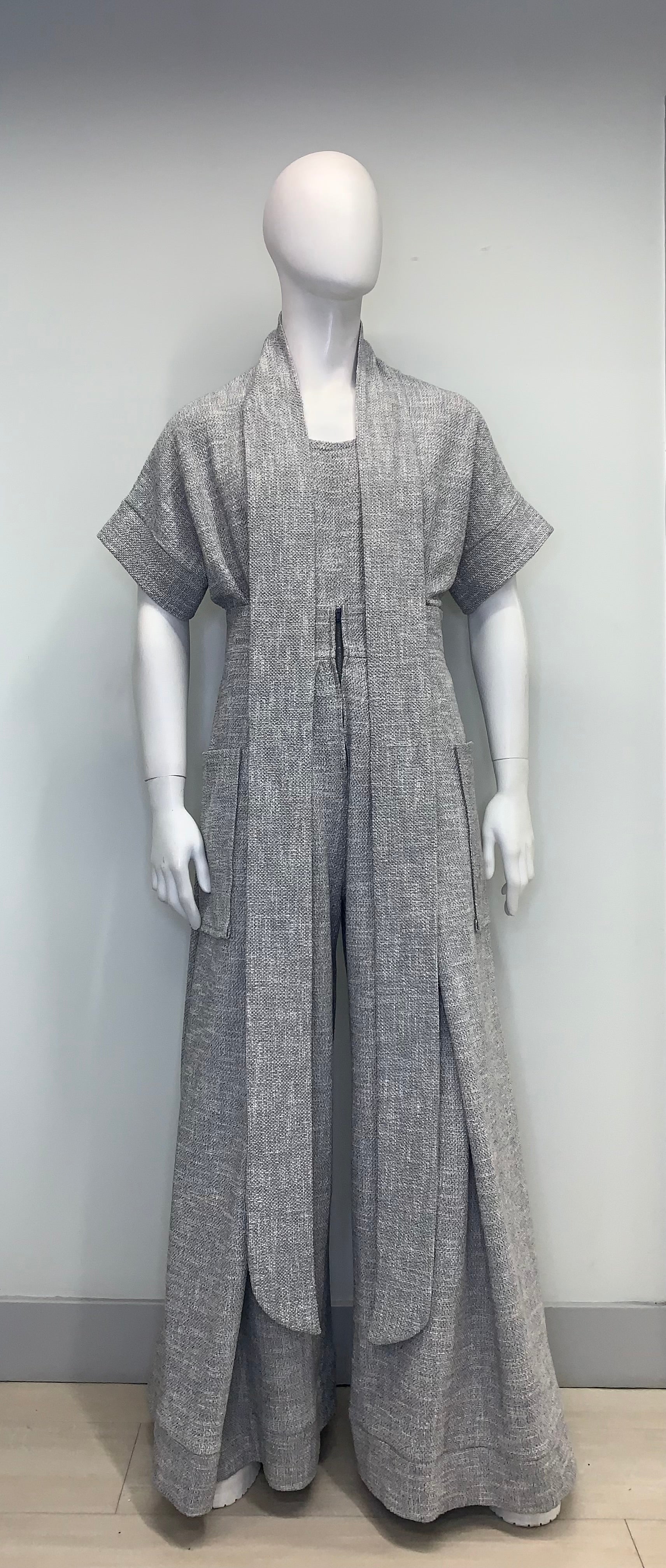NECK TIE KNOBBY KNIT SHORT SLEEVE POUCHED Top
