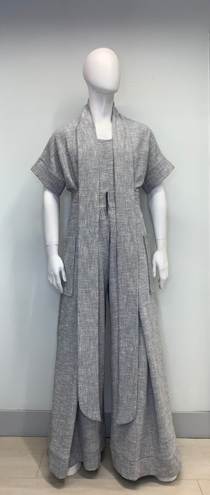 NECK TIE KNOBBY KNIT SHORT SLEEVE POUCHED Top