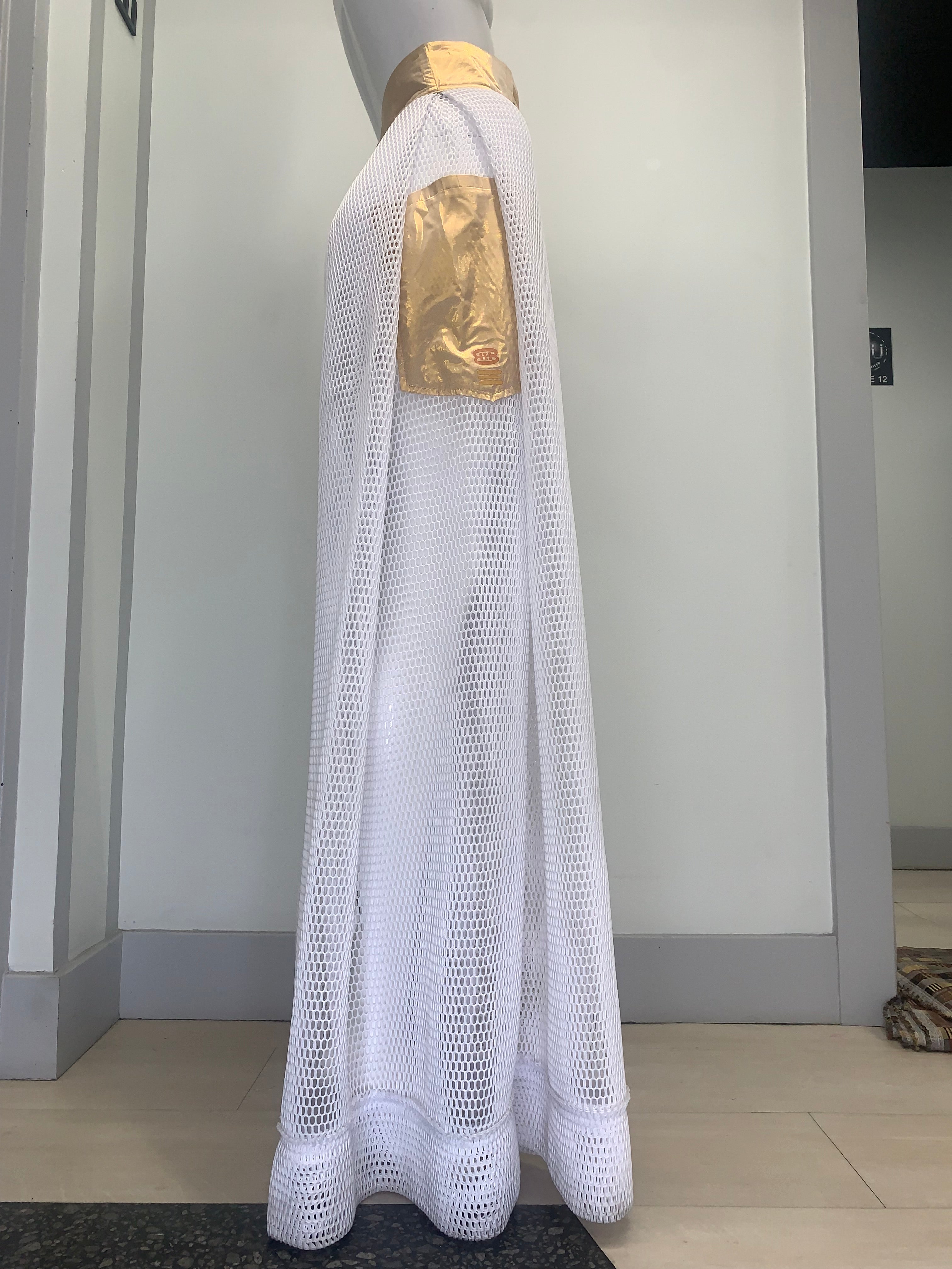 WHITE MESH METALLIC GOLD POCKETS WAIST Pant
