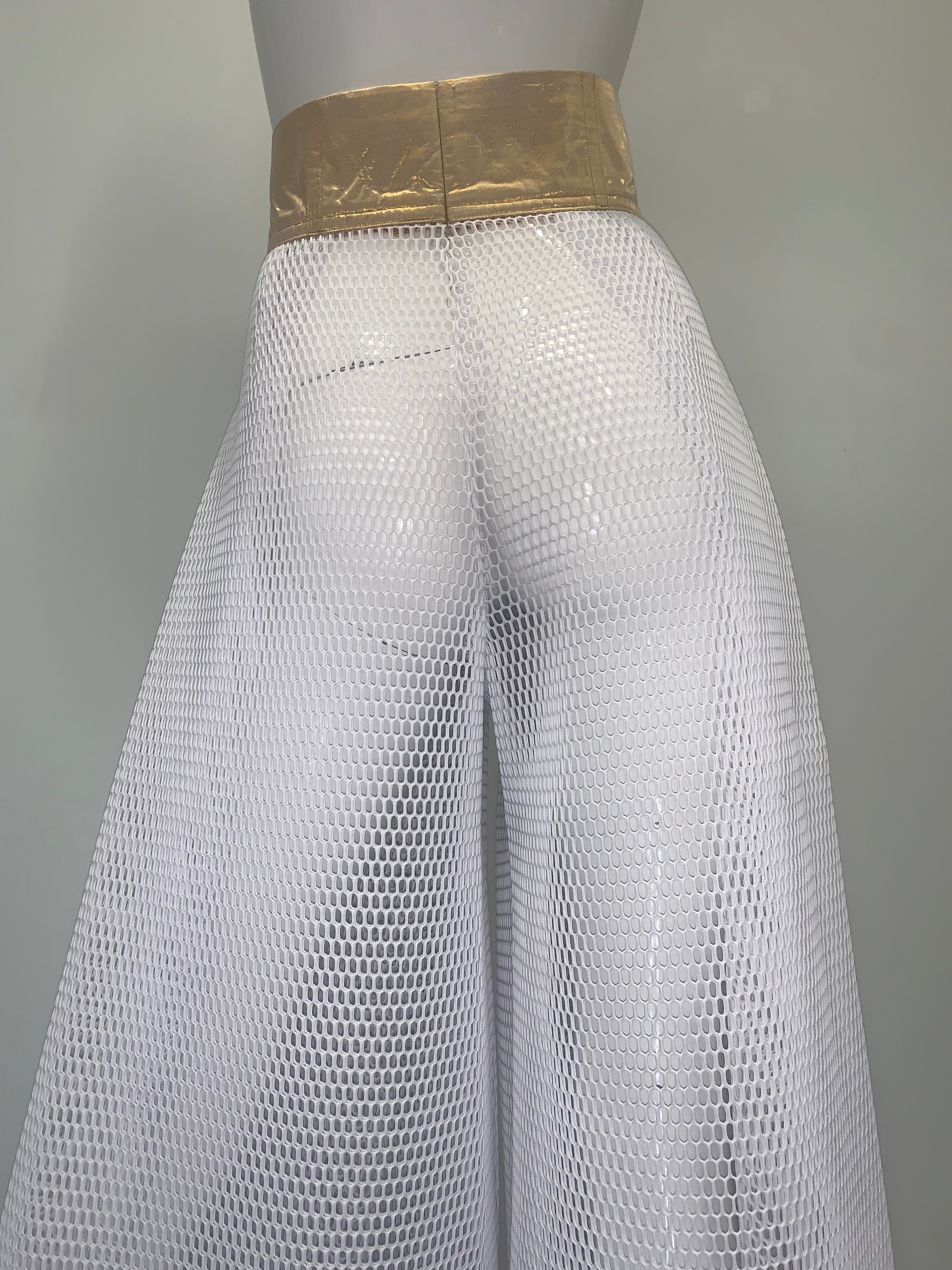 WHITE MESH METALLIC GOLD POCKETS WAIST Pant