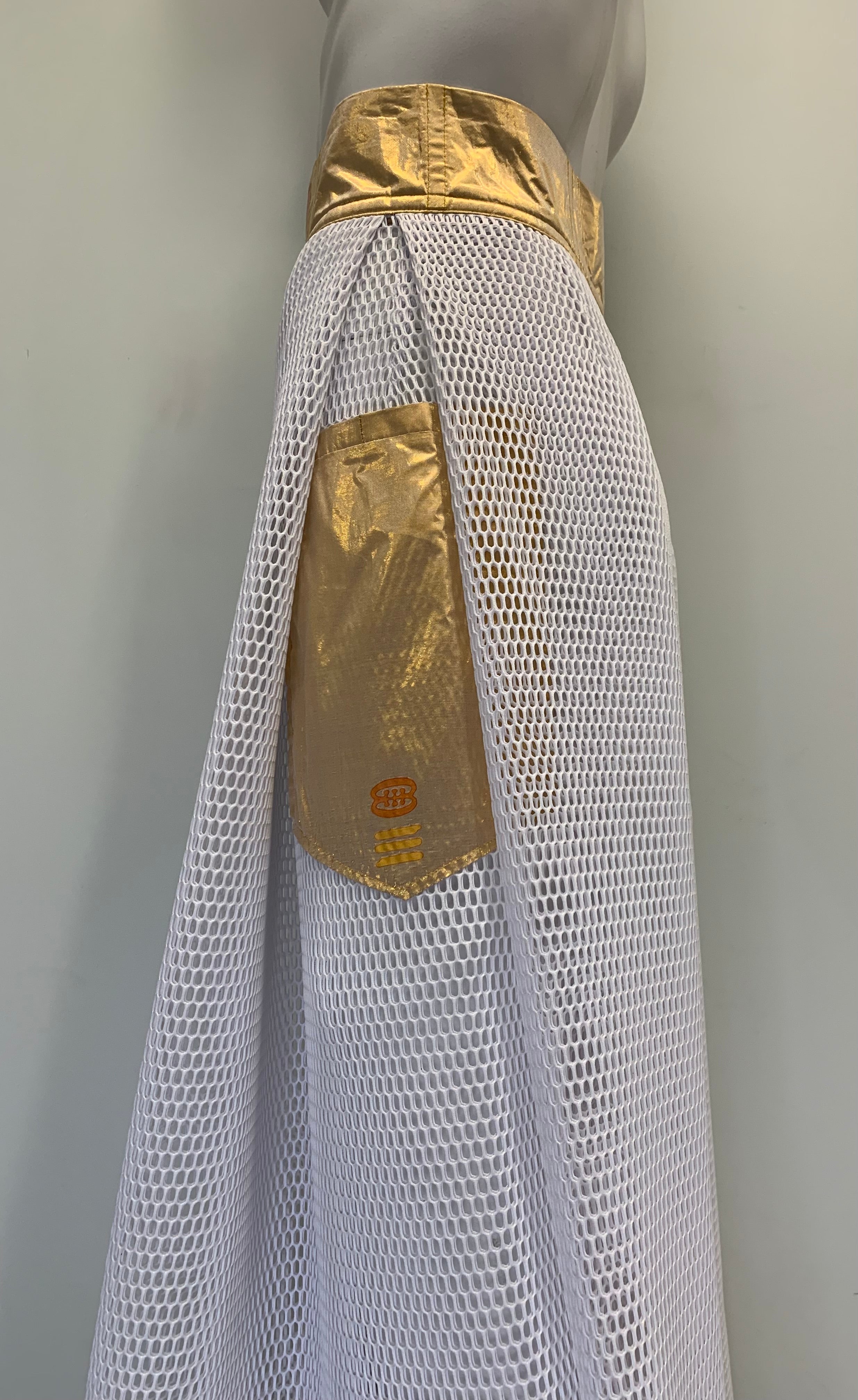 WHITE MESH METALLIC GOLD POCKETS WAIST Pants