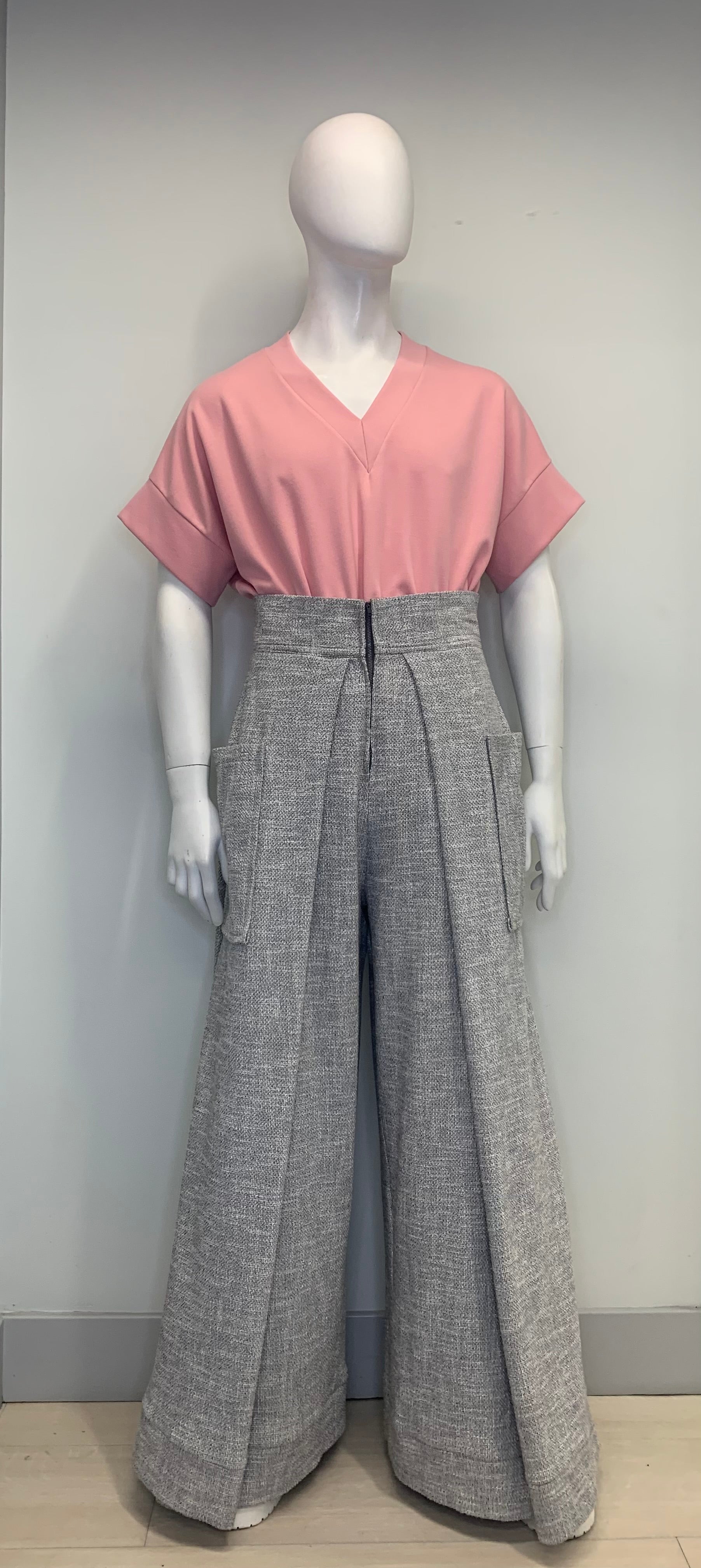 MAUVE JERSEY KNIT V NECK POUCHED Top