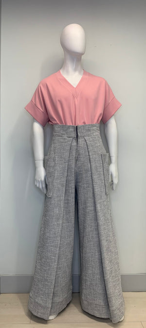 MAUVE JERSEY KNIT V NECK POUCHED Top