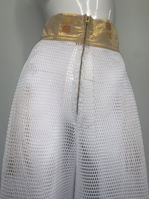 WHITE MESH METALLIC GOLD POCKETS WAIST Pant