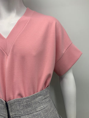 MAUVE JERSEY KNIT V NECK POUCHED Top