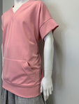 MAUVE JERSEY KNIT V NECK POUCHED Top