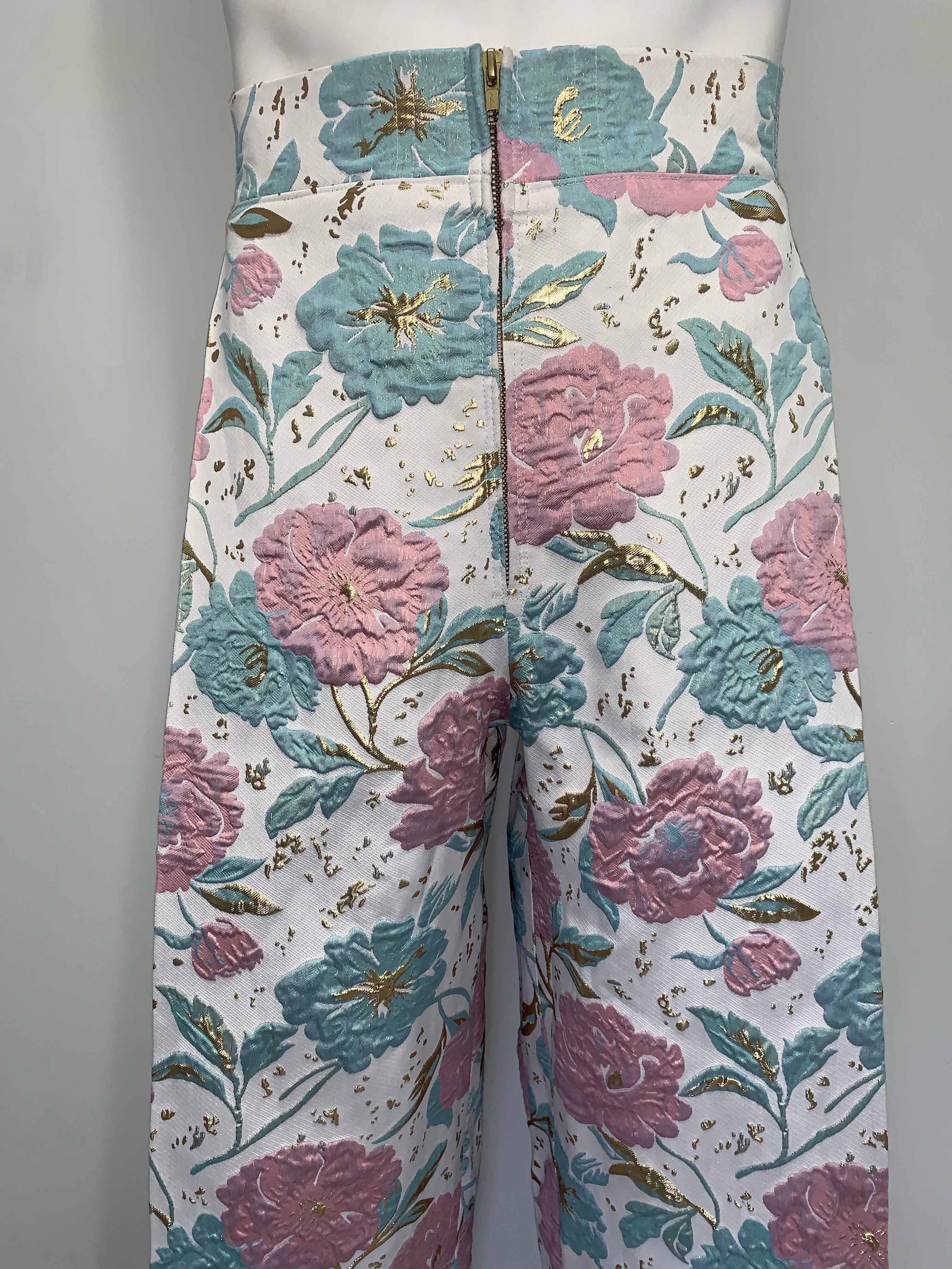 PINK AND MINT GREEN BROCADE Pants