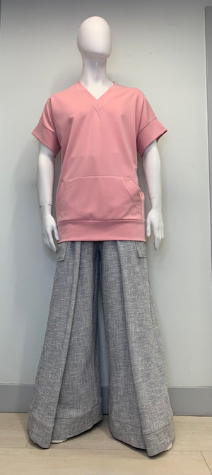 MAUVE JERSEY KNIT V NECK POUCHED Top