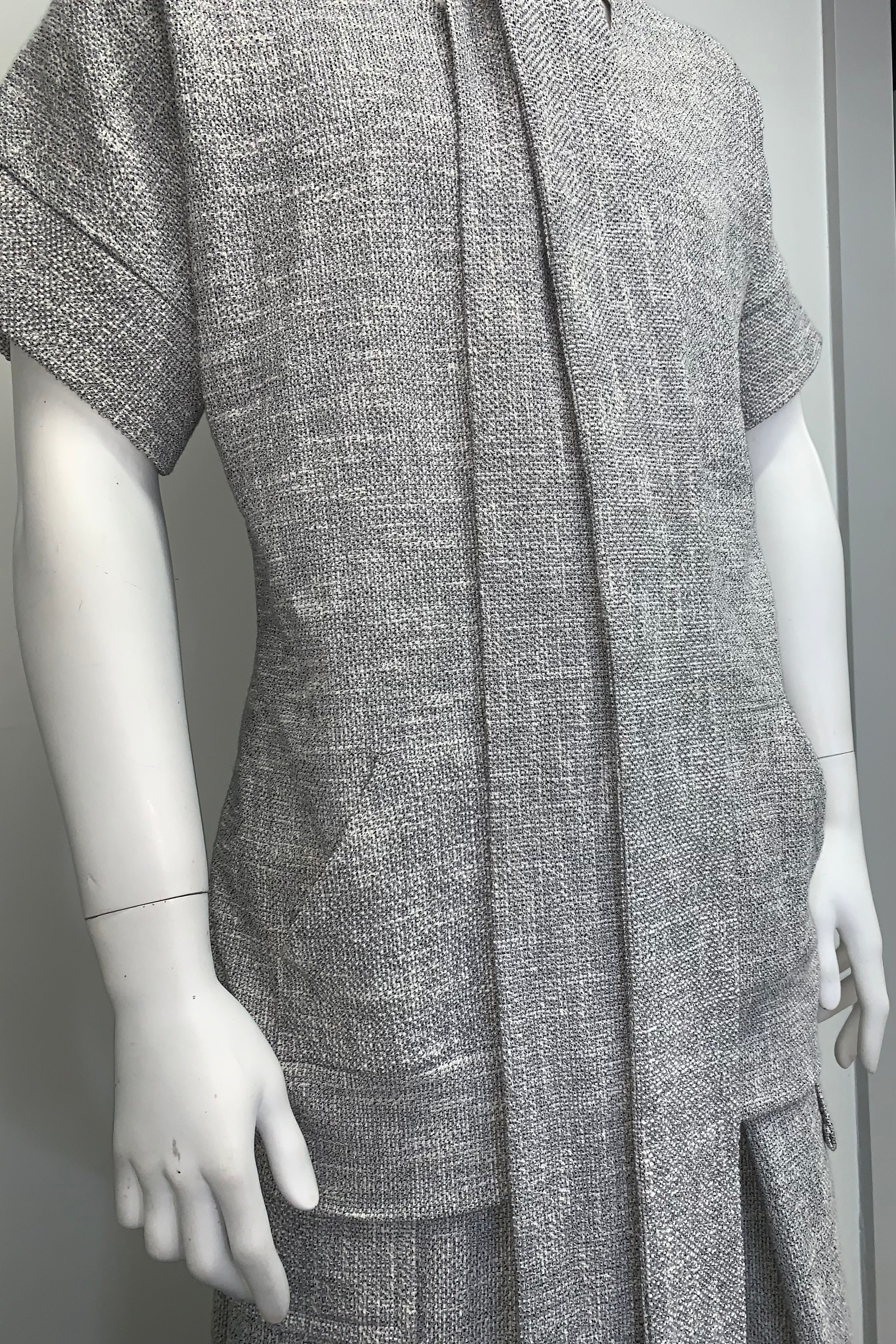 NECK TIE KNOBBY KNIT SHORT SLEEVE POUCHED Top