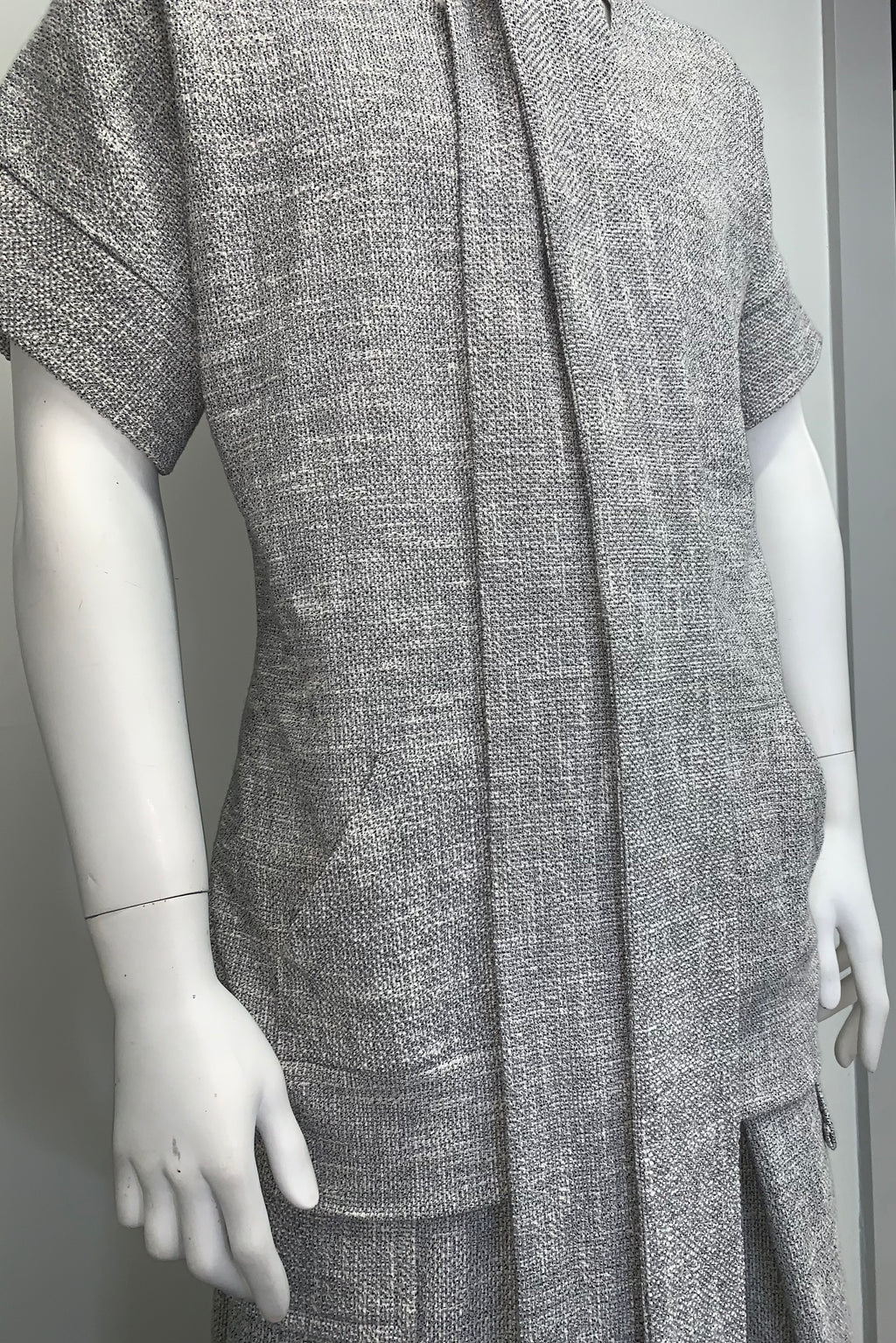 NECK TIE KNOBBY KNIT SHORT SLEEVE POUCHED Top