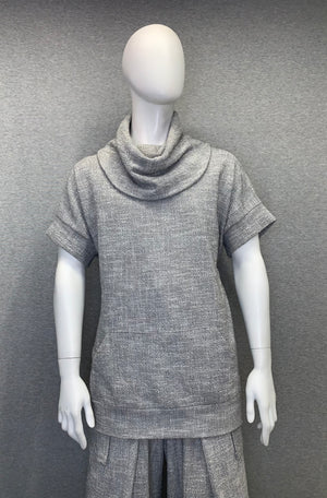 HEATHER GRAY KNOBBY KNIT COWL NECK Pullover