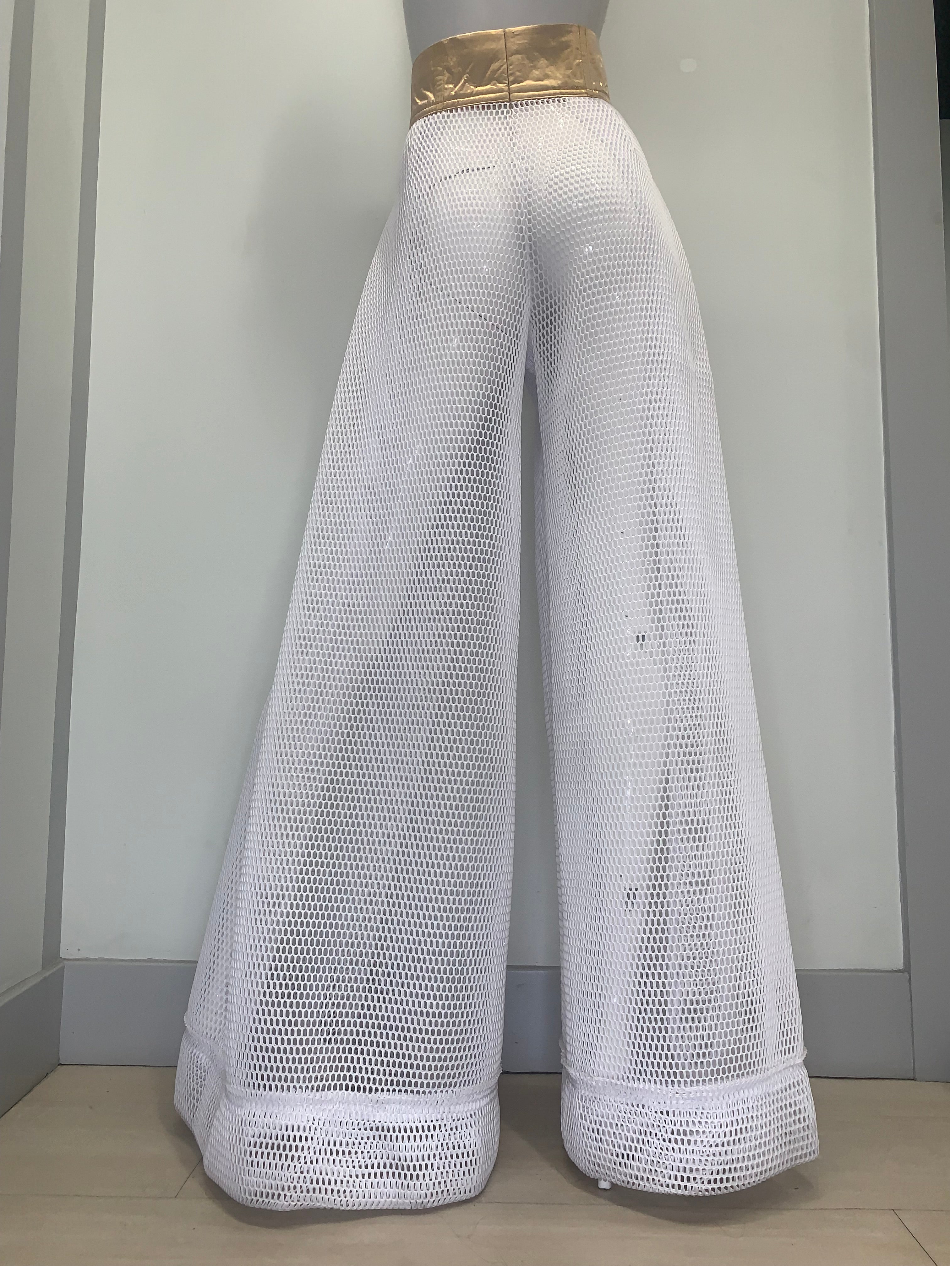 WHITE MESH METALLIC GOLD POCKETS WAIST Pant
