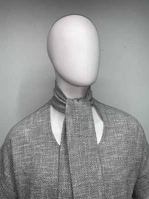 NECK TIE KNOBBY KNIT SHORT SLEEVE POUCHED Top