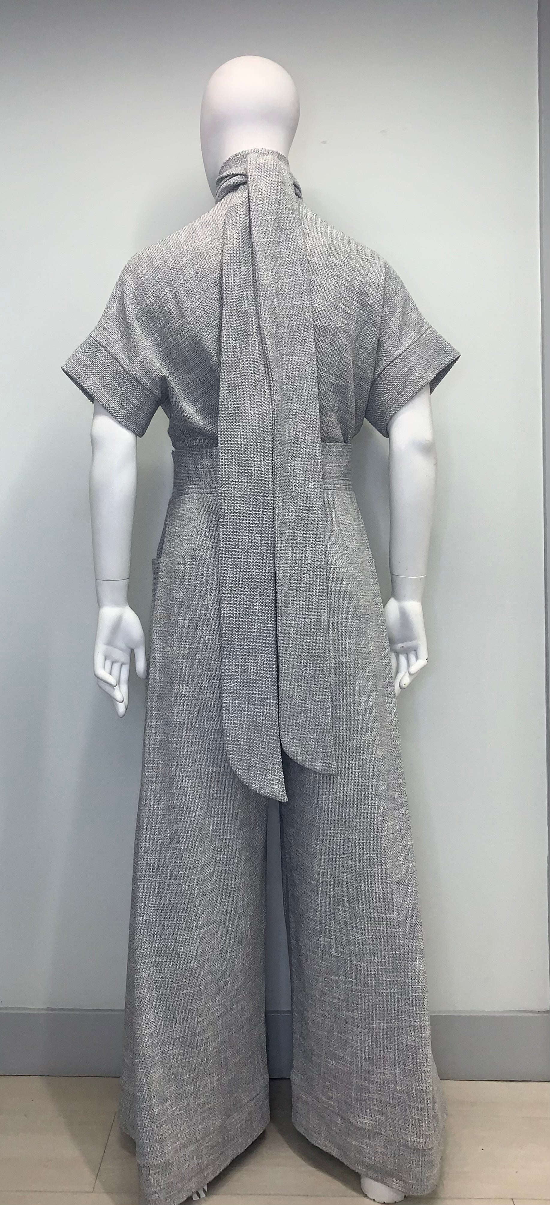 NECK TIE KNOBBY KNIT SHORT SLEEVE POUCHED Top