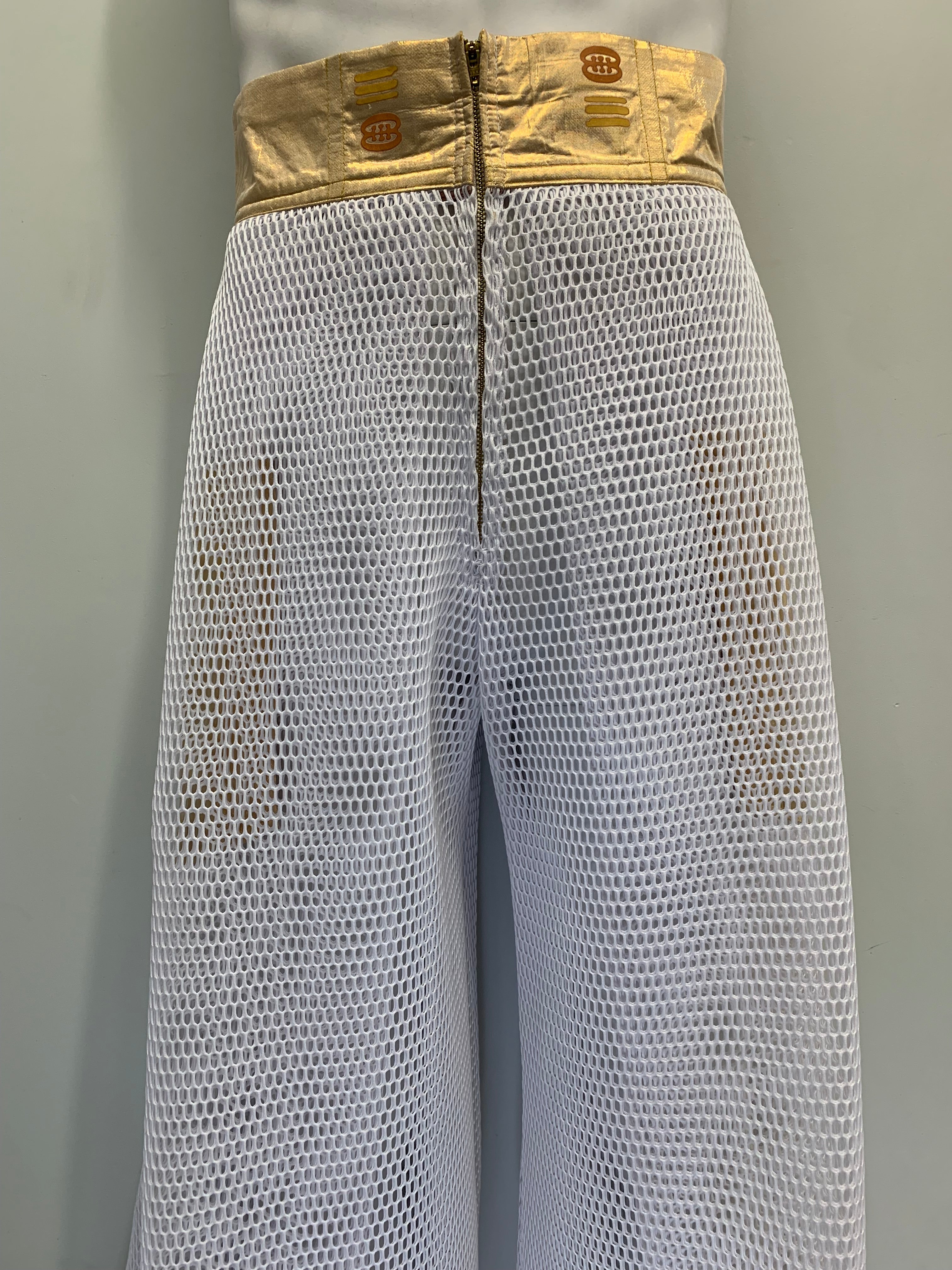 WHITE MESH METALLIC GOLD POCKETS WAIST Pants
