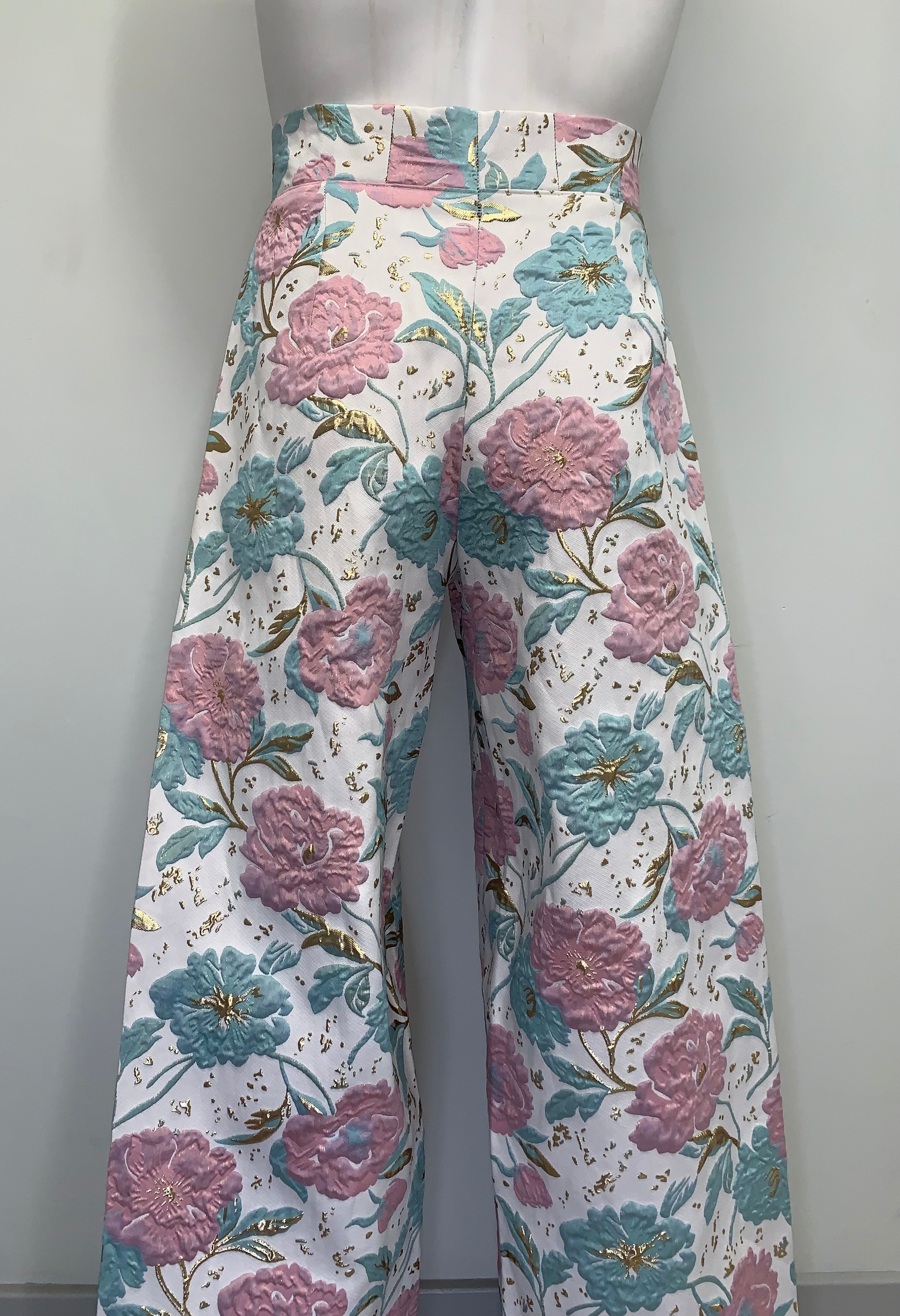 PINK AND MINT GREEN BROCADE Pants