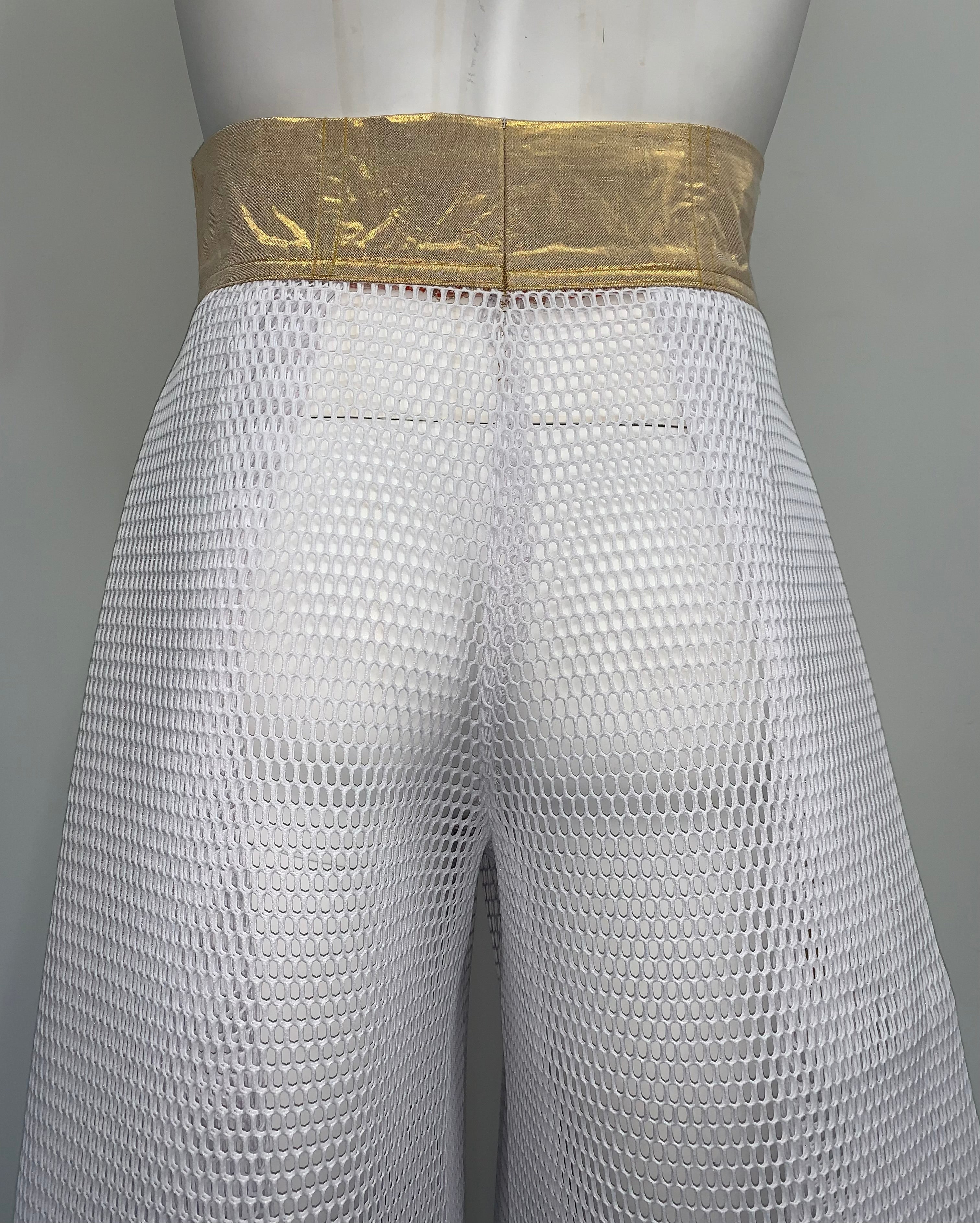 WHITE MESH METALLIC GOLD POCKETS WAIST Pants