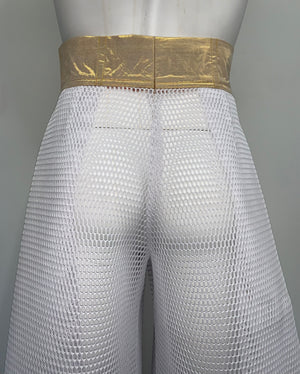 WHITE MESH METALLIC GOLD POCKETS WAIST Pants