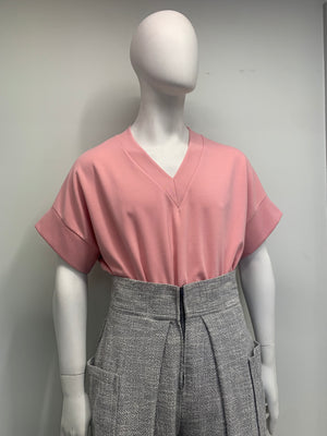 MAUVE JERSEY KNIT V NECK POUCHED Top