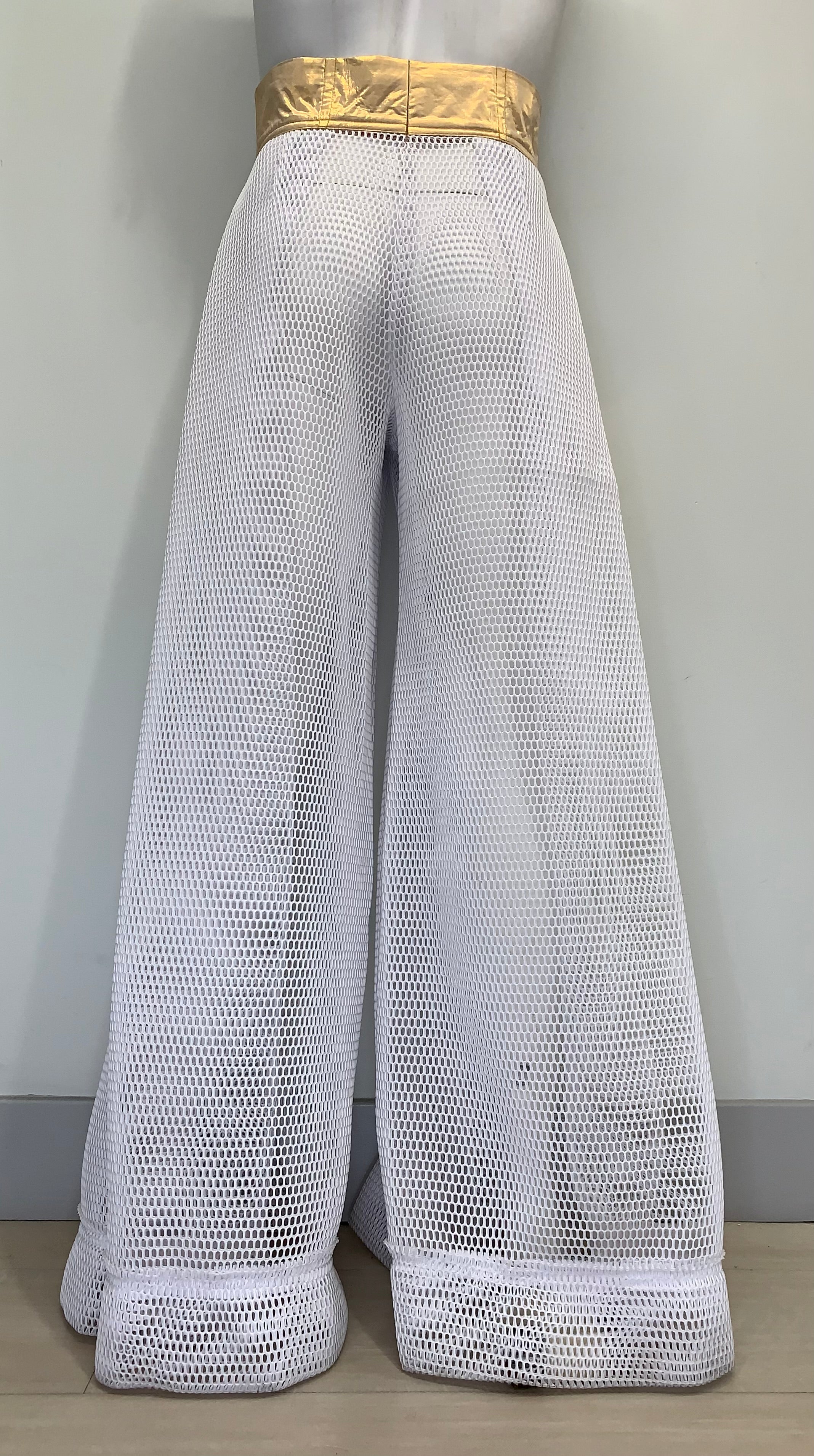 WHITE MESH METALLIC GOLD POCKETS WAIST Pants