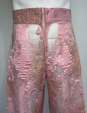 SHEER BROCADE PINK AND GOLD Pants