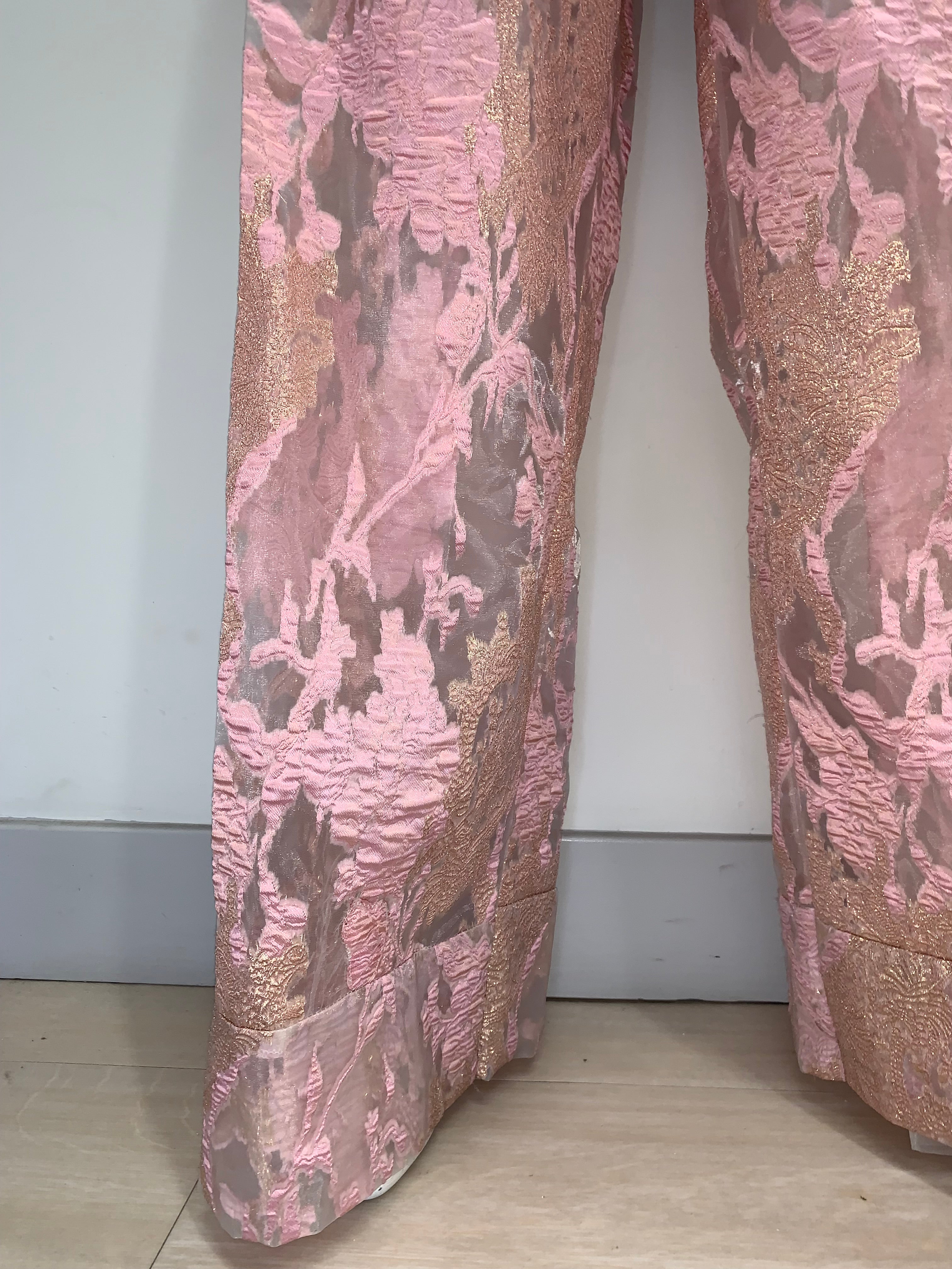 SHEER BROCADE PINK AND GOLD Pants