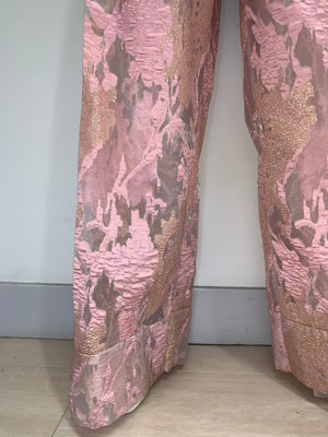 SHEER BROCADE PINK AND GOLD Pants