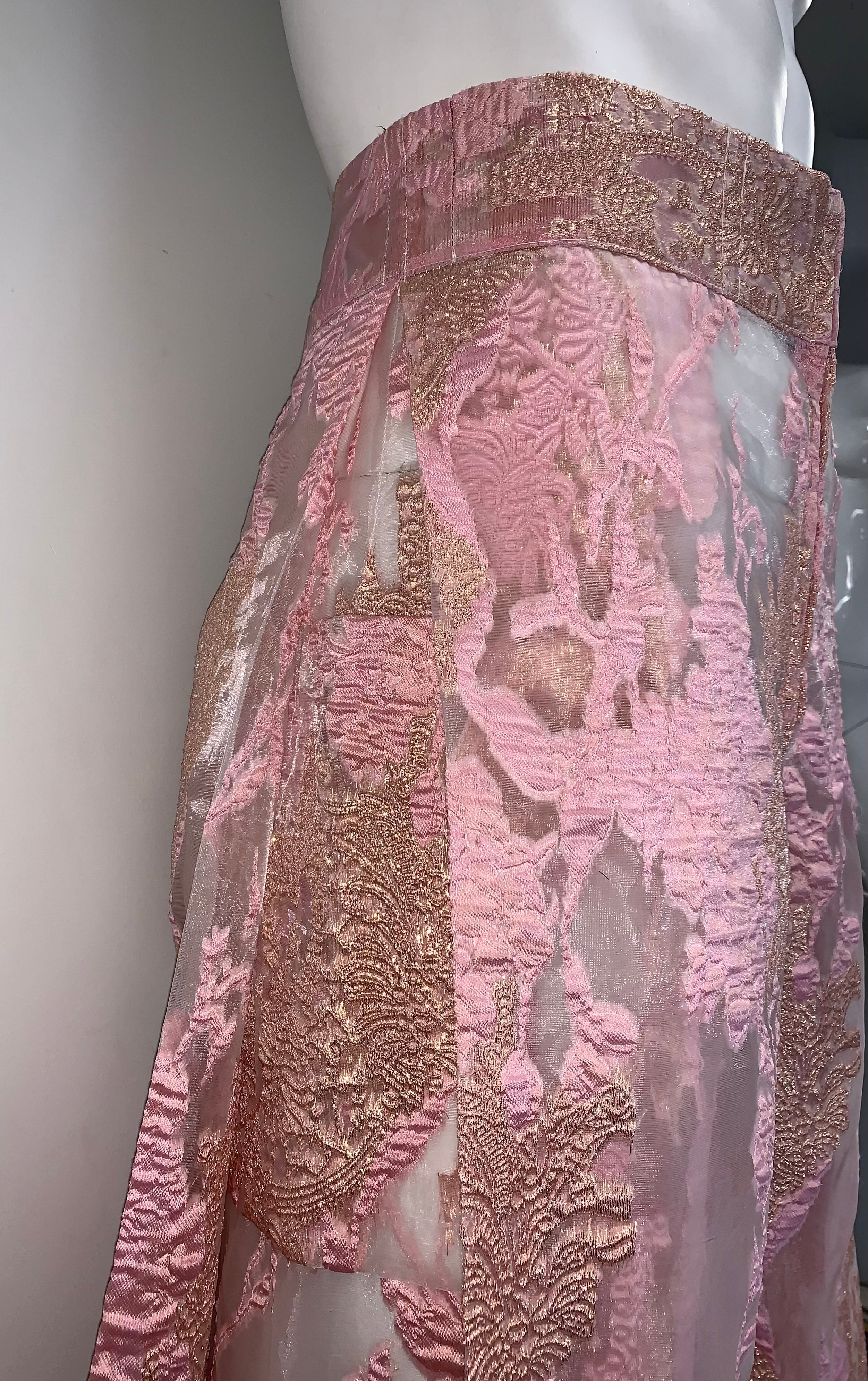 SHEER BROCADE PINK AND GOLD Pants