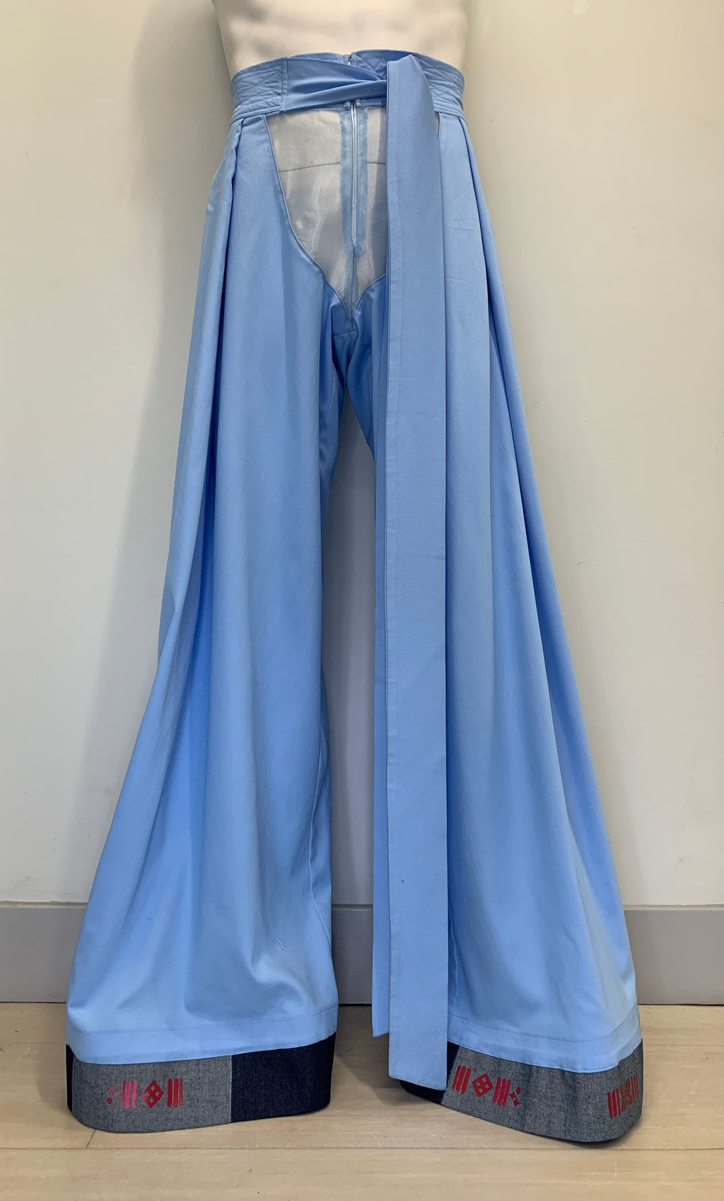 SHEER FRONT LIGHTWEIGHT POWDER BLUE DENIM Pants