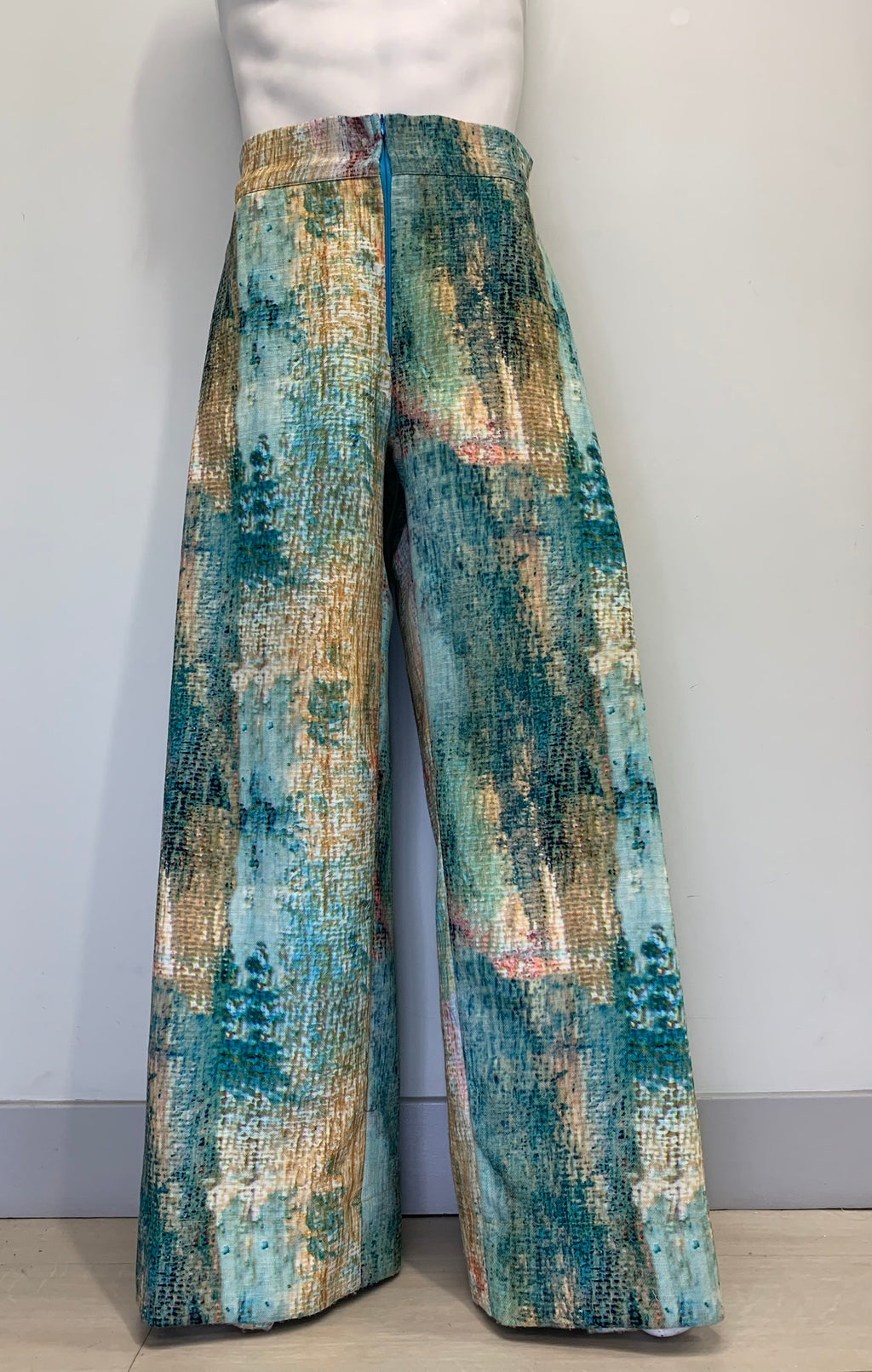 ABSTRACT ILLUSION IMAGE TURQUOISE AND GOLD Pants