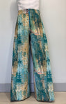 ABSTRACT ILLUSION IMAGE TURQUOISE AND GOLD Pants