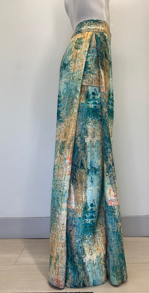 ABSTRACT ILLUSION IMAGE TURQUOISE AND GOLD Pants