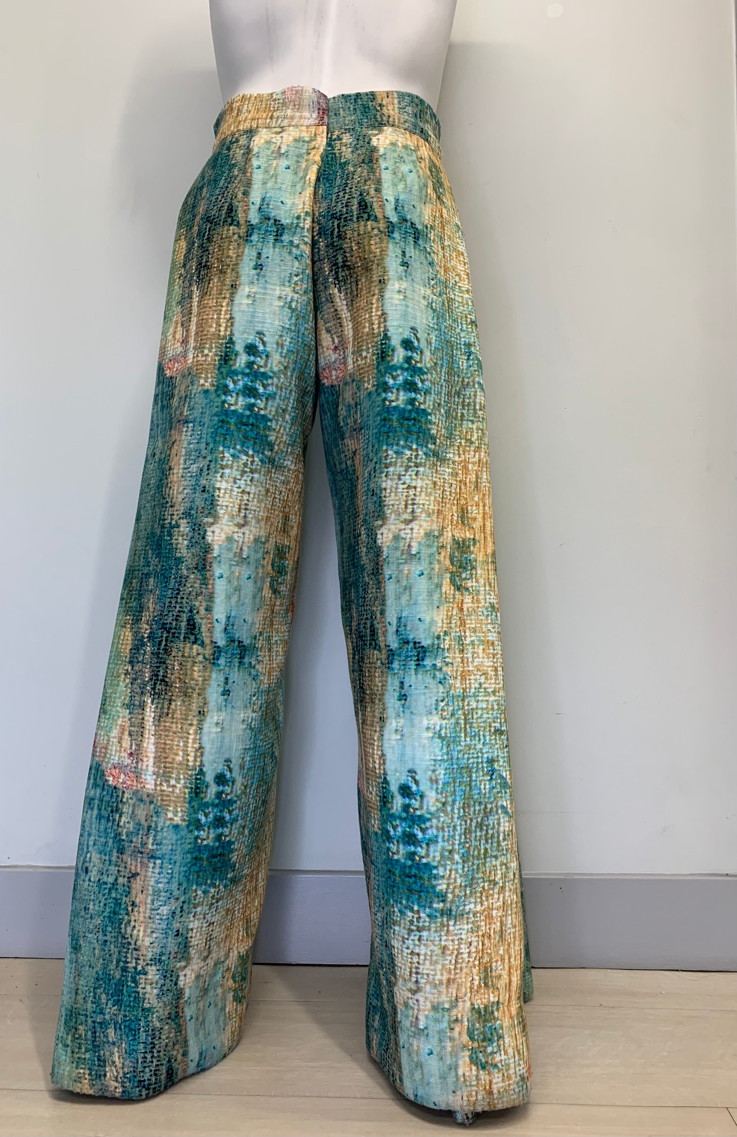 ABSTRACT ILLUSION IMAGE TURQUOISE AND GOLD Pants