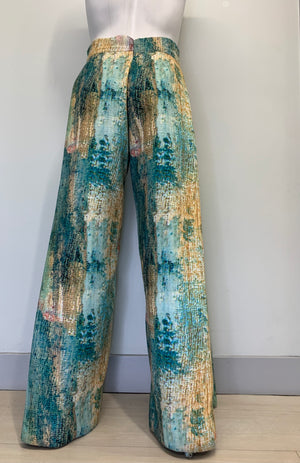 ABSTRACT ILLUSION IMAGE TURQUOISE AND GOLD Pants