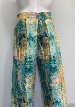 ABSTRACT ILLUSION IMAGE TURQUOISE AND GOLD Pants